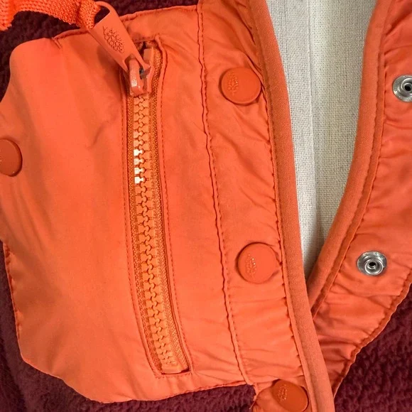 Free People FP Movement Hit the Slopes Fleece Pullover Orange Small Colorblock - Picture 3 of 9